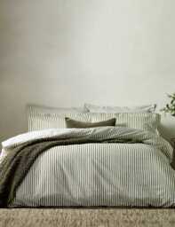 YARD Hebden Striped Cotton Reversible Bedding Set Green Mix