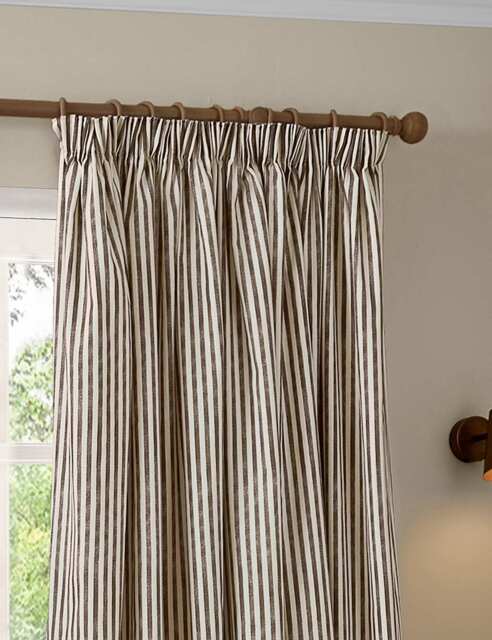 YARD Hebden Striped Pencil Pleat Curtains Brown Mix