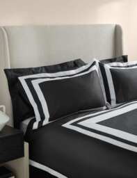 M&S X Kelly Hoppen Pure Cotton Double Border Bedding Set Black Mix