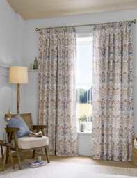 William Morris At Home Strawberry Thief Pencil Pleat Curtains Blue Mix