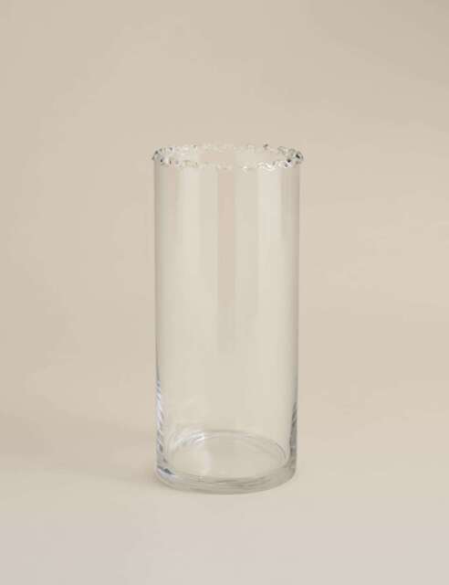 M&S Medium Cylinder Frill Top Glass Vase Clear