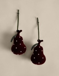 M&S 2 Pack Glitter Glass Velvet Pear Baubles Burgundy