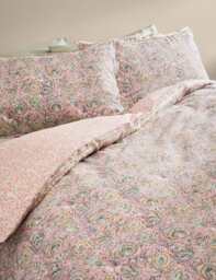 M&S Pure Cotton Woodblock Floral Bedding Set Pink Mix