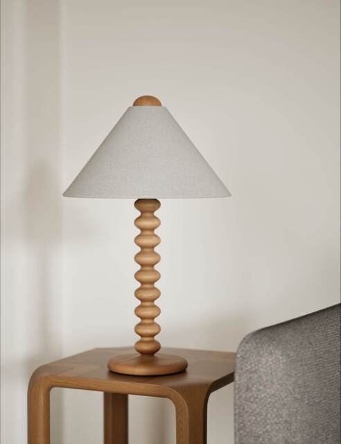 M&S Evelyn Wooden Bobbin Table Lamp Wood
