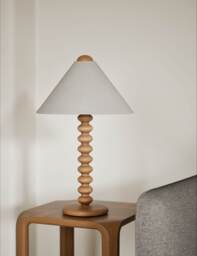M&S Evelyn Wooden Bobbin Table Lamp Wood