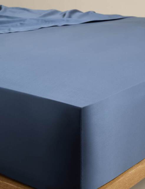 M&S Egyptian Cotton 400 Thread Count Silky StayPut Fitted Sheet Slate Blue