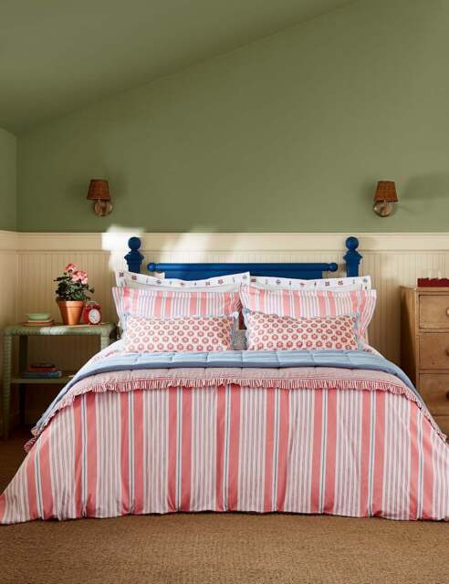 Joules Pure Cotton Siesta Stripe Bedding Set Red Mix