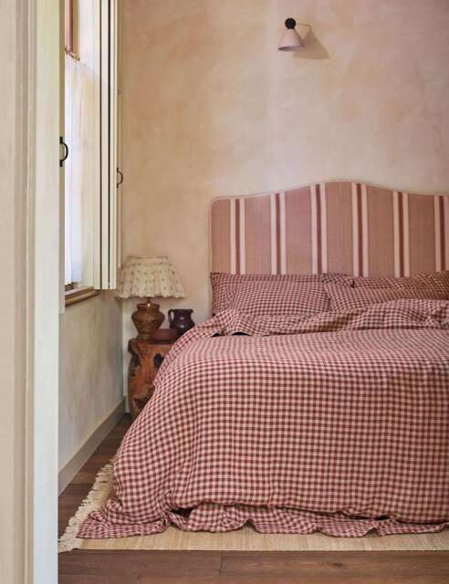 Piglet In Bed Pure Linen Gingham Duvet Cover Red Mix