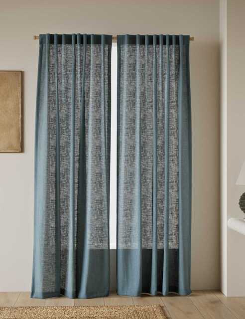 M&S Cotton Linen Blend Sheer Multiway Curtains Dusty Blue