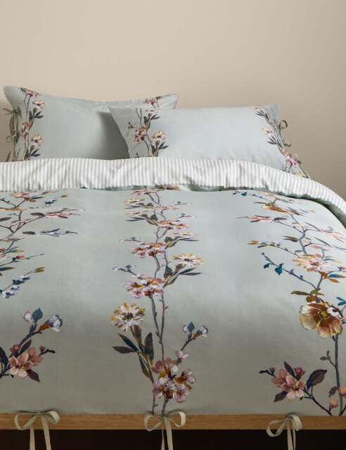 M&S Pure Cotton Trailing Blooms Bedding Set Sage Mix