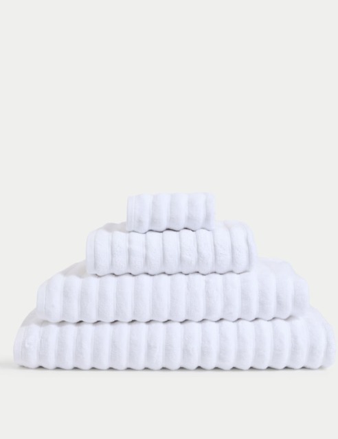 M&S Pure Cotton Super Plush Ribbed Bath Towel White