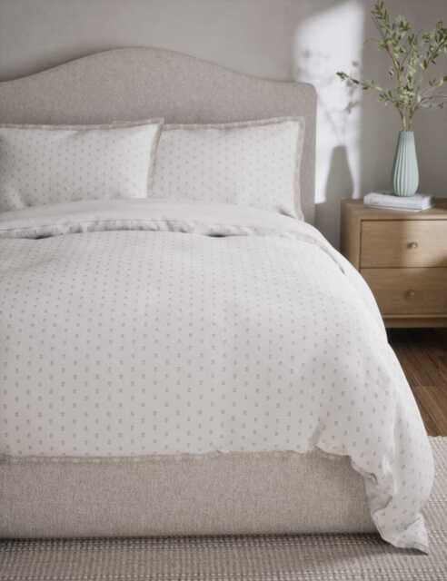 M&S Pure Cotton Spotty Jacquard Bedding Set Grey Mix
