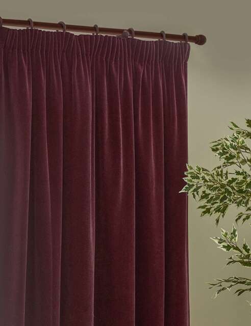YARD Chenille Velvet Pencil Pleat Curtains Dark Burgundy