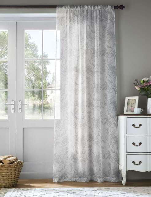 Laura Ashley Tuileries Sheer Voile Curtains Light Grey Mix