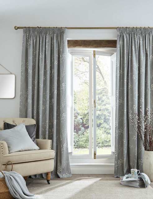 Laura Ashley Pussy Willow Pure Cotton Pencil Pleat Curtains Dark Grey