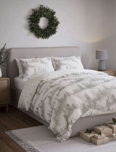 M&S Collection Pure Brushed Cotton Winter Scene Bedding Set - DBL - Grey Mix, Grey Mix