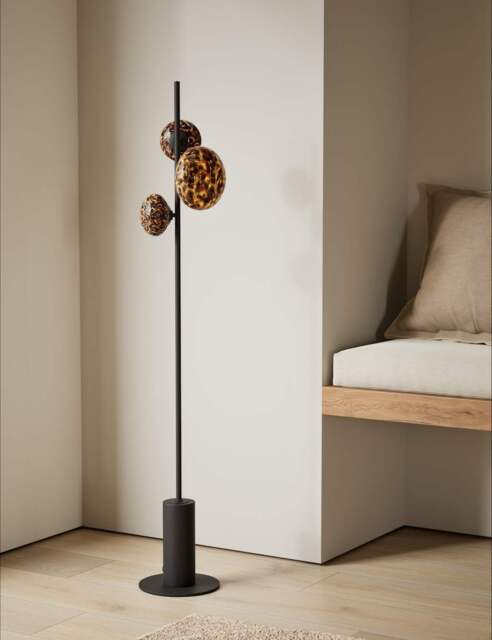 M&S Rechargeable Tortoiseshell 3 Light Floor Lamp Black