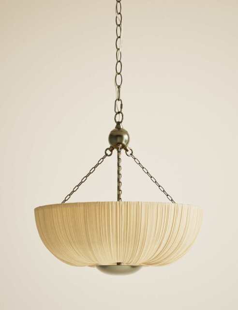M&S Pleated Fabric Uplighter Pendant Light Antique Brass