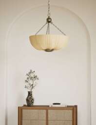 M&S Pleated Fabric Uplighter Pendant Light Antique Brass