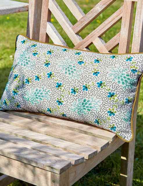 LAND & SHORE Pure Cotton Floral Outdoor Cushion Blue Mix