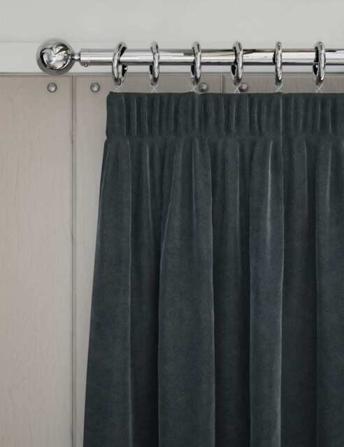 M&S Velvet Pencil Pleat Curtains Mid Grey