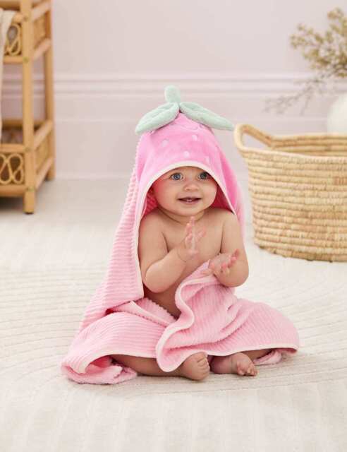 JoJo Maman Bébé Pure Cotton Strawberry Hooded Towel Pink