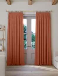 M&S Brushed Pencil Pleat Blackout Thermal Curtains Terracotta