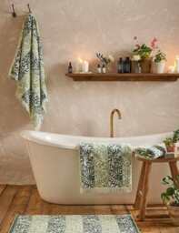 William Morris At Home Pure Cotton Striped Floral Towel Green Mix