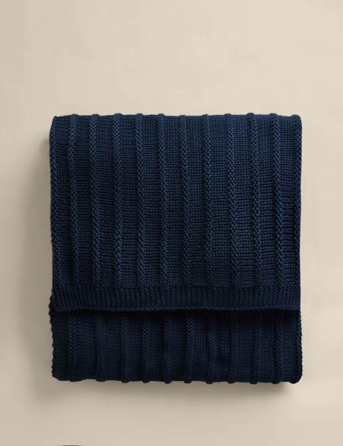 M&S Ribbed Knitted Throw Navy