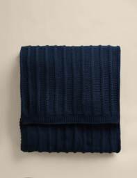 M&S Ribbed Knitted Throw Navy