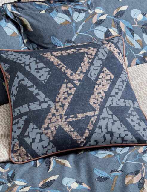 Bedeck of Belfast Pure Cotton Textured Geometric Cushion Navy Mix