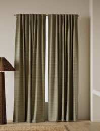M&S Pure Cotton Gingham Semi-Sheer Multiway Curtains Olive