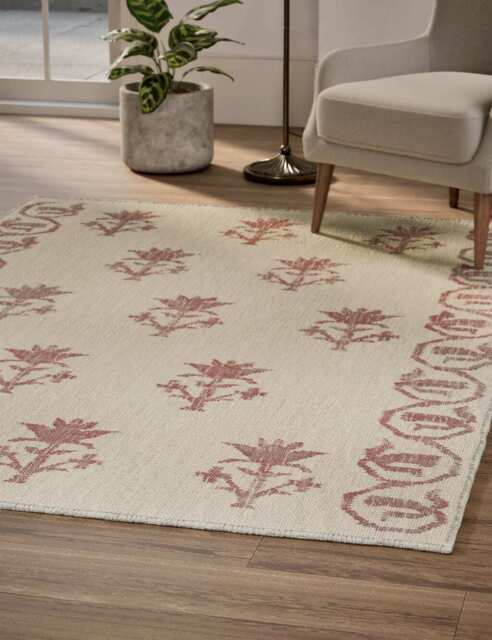 M&S Collection Jute Floral Rug - MED - Red Mix, Red Mix