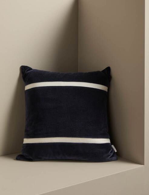 M&S X Kelly Hoppen Pure Cotton Double Stripe Cushion Navy Mix