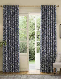 Joules Festival Pheasants Pure Cotton Eyelet Blackout Curtains Navy Mix