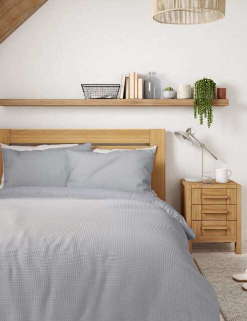 M&S Pure Cotton Waffle Bedding Set Grey