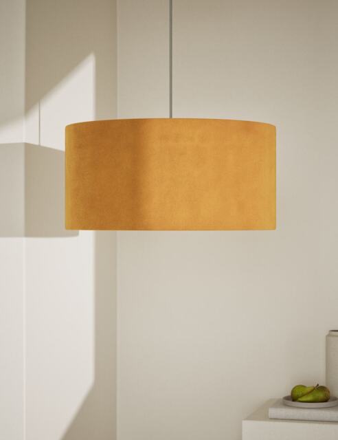 M&S Velvet Oversized Ceiling Lamp Shade Ochre