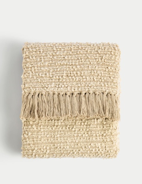 M&S Pure Cotton Bouclé Throw Neutral