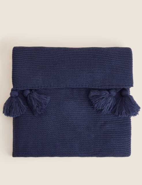M&S Knitted Tassel Throw Navy
