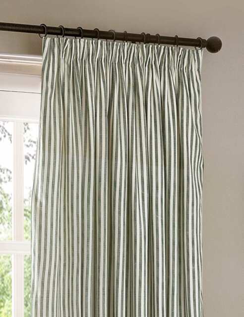 YARD Hebden Pure Cotton Striped Curtains Dark Green Mix