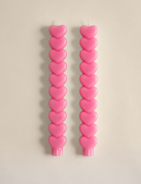 M&S 2 Pack Heart Dinner Candles Pink