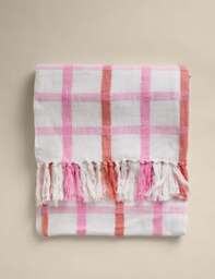 M&S Hockney Pure Cotton Checked Throw Pink Mix