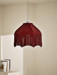 M&S Fringed Velvet Lamp Shade Red