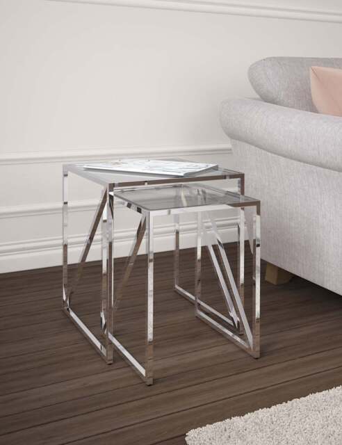 Gallery Direct Milan Metal & Glass Nest of Tables Silver
