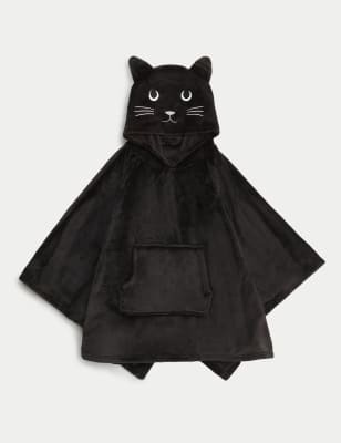 The M&S Snuggle Fleece Cat Hooded Blanket - MED - Black, Black