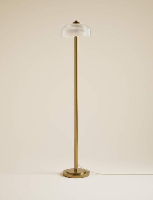 M&S Reeded Glass Dome Head Floor Lamp Antique Brass