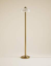M&S Reeded Glass Dome Head Floor Lamp Antique Brass