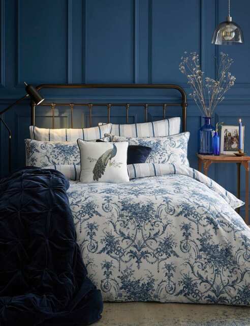 Laura Ashley Pure Cotton Sateen Tuleries Bedding Set Dark Navy Mix
