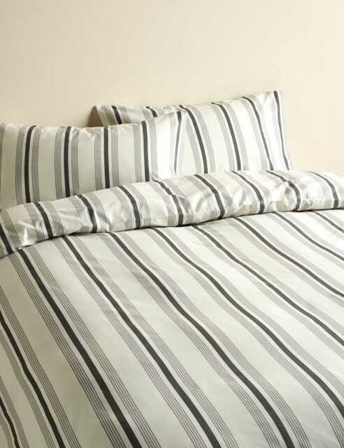 M&S Pure Cotton Striped Bedding Set Charcoal