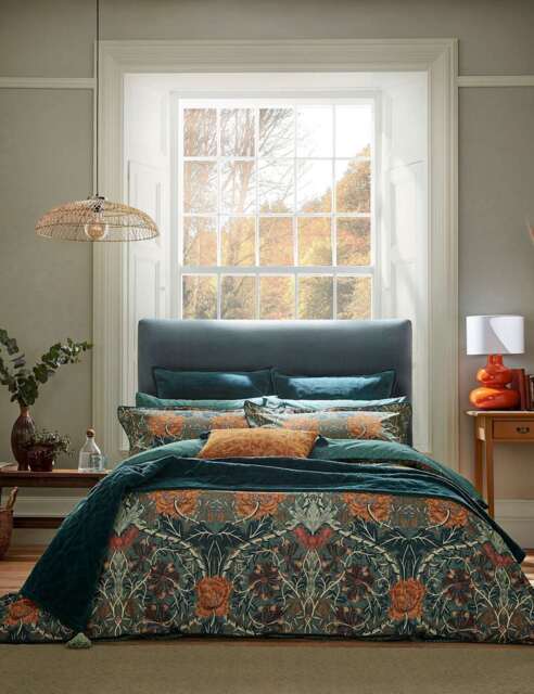 Morris & Co Pure Cotton Honeysuckle & Tulip Duvet Cover Teal Mix